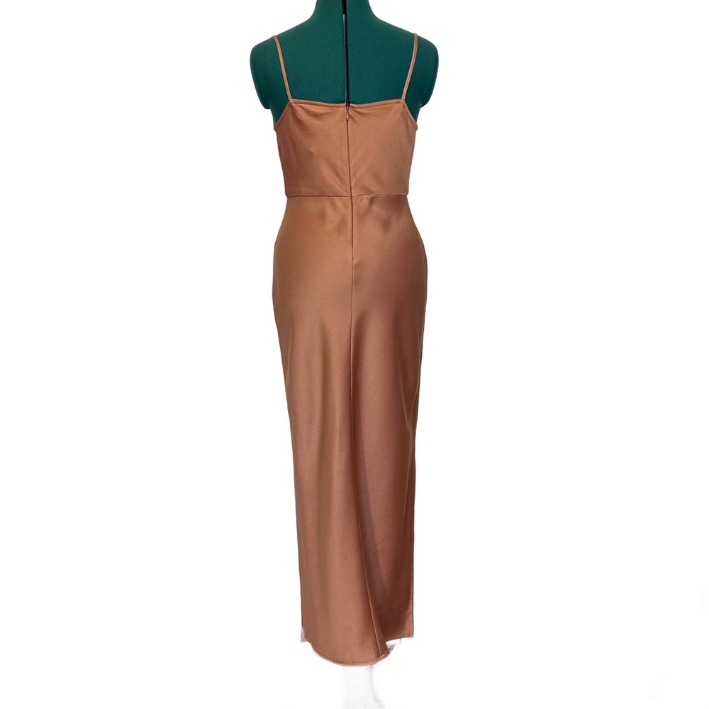BHLDN Cali Satin Cowl Neck‎ Midi Dress Size 2 Copper HEMMED STRAPS Bridesmaid